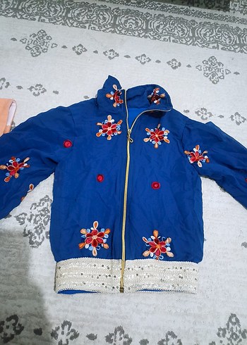 Nakışlı Mavi Bohem Kadın Ceket - Görsel 2