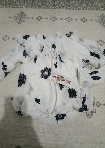 Nakışlı Beyaz Uzun Kollu   ceket - Görsel 5