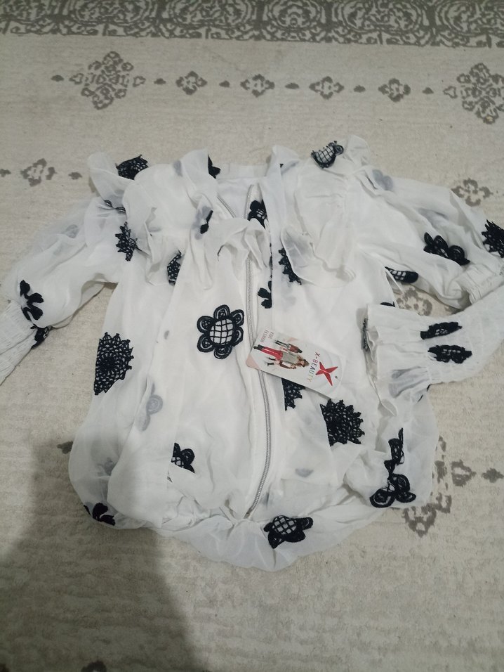 Nakışlı Beyaz Uzun Kollu   ceket - Görsel 5