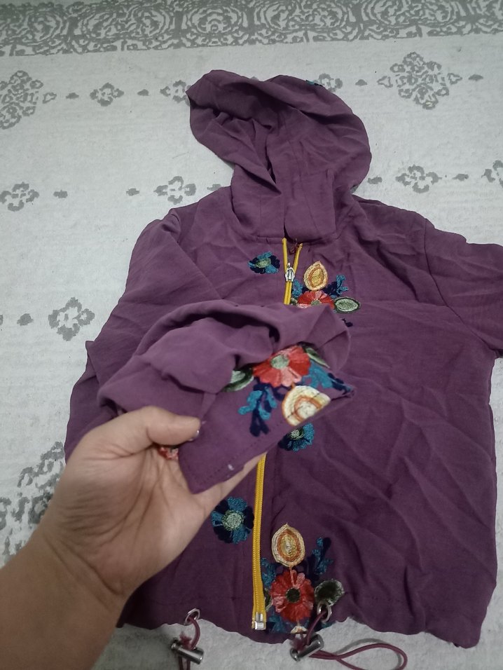 Nakışlı Mor Kapüşonlu Bohem Kadın Ceket - Görsel 2