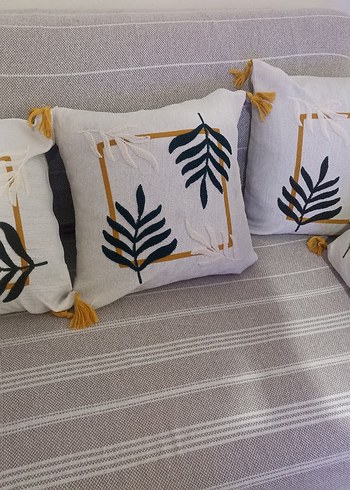 Nakışlı Bohem Tarzı Beyaz Gri Yastık4 adet - Görsel 2