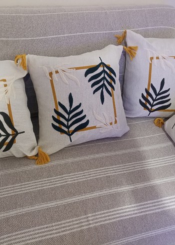 Nakışlı Bohem Tarzı Beyaz Gri Yastık4 adet - Görsel 4