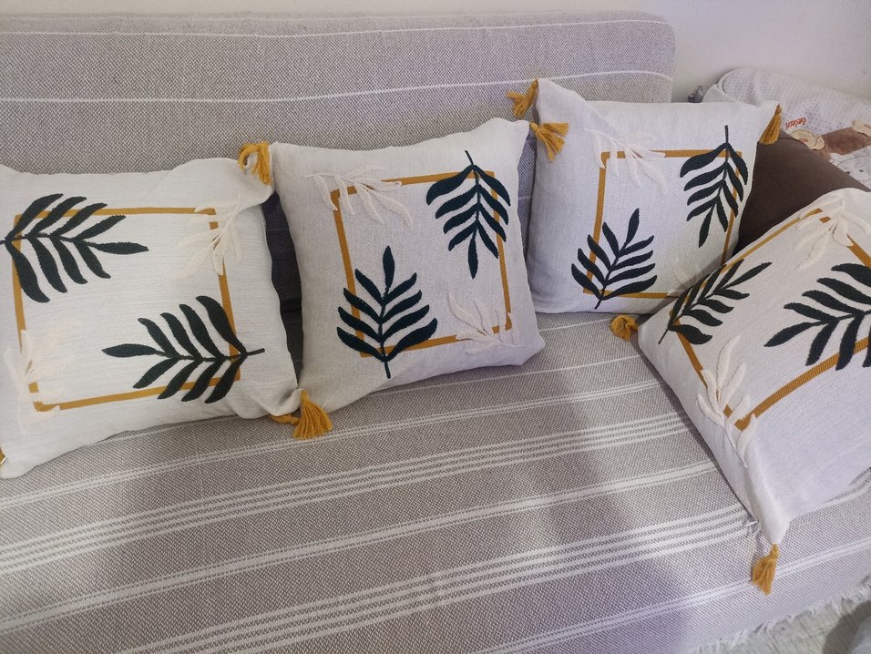 Nakışlı Bohem Tarzı Beyaz Gri Yastık4 adet - Görsel 2