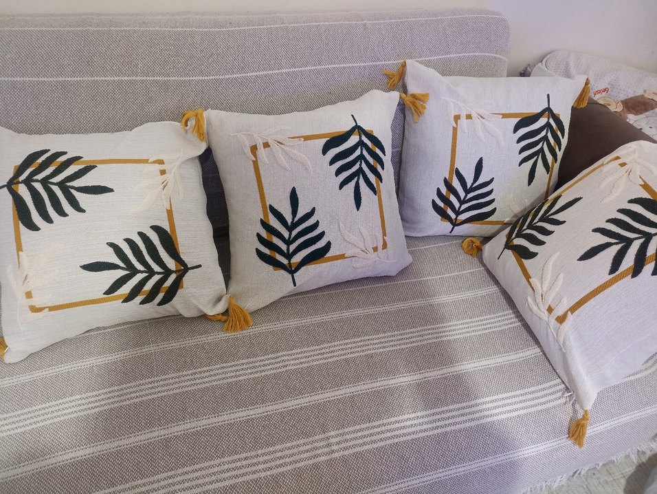 Nakışlı Bohem Tarzı Beyaz Gri Yastık4 adet - Görsel 4