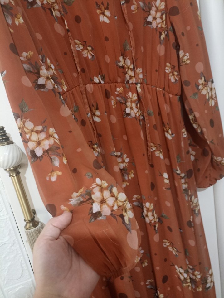 Çiçek Desenli sifon Uzun Bohem Elbise - Görsel 2