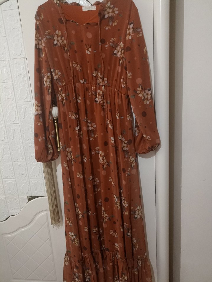 Çiçek Desenli sifon Uzun Bohem Elbise - Görsel 3