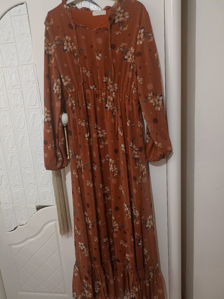 Çiçek Desenli sifon Uzun Bohem Elbise - Görsel 4