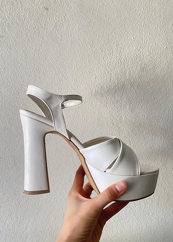 Beyaz Platform Topuklu Kadın Abiye Ayakkabı - Görsel 2