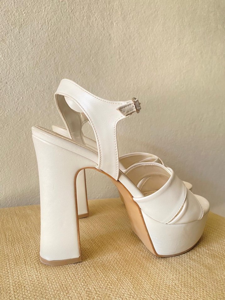 Beyaz Platform Topuklu Kadın Abiye Ayakkabı - Görsel 5