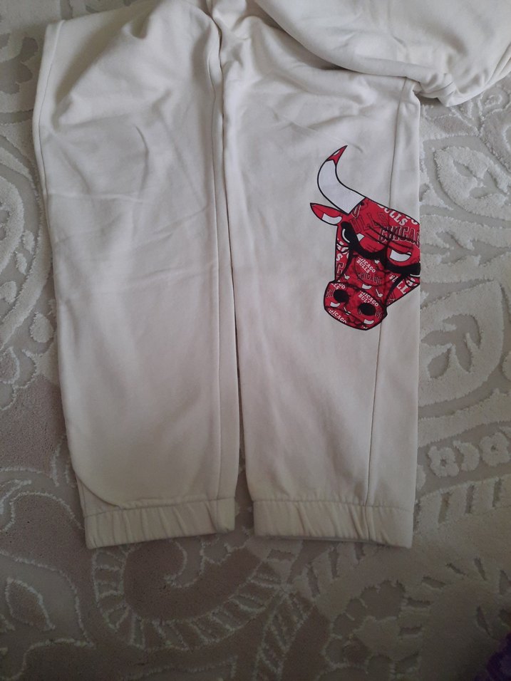 Beyaz Chicago Bulls Pamuklu Salaş Sweatpants - Görsel 5