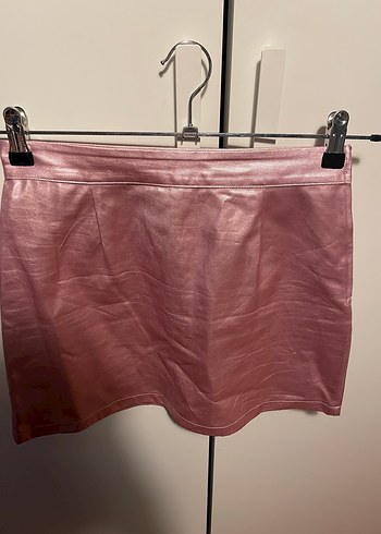 Parlak Pembe Deri Mini Etek - Görsel 3