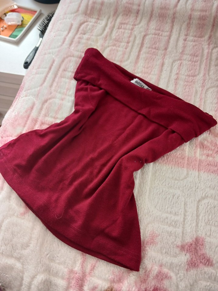 Straplez Bordo Bluz - Görsel 2