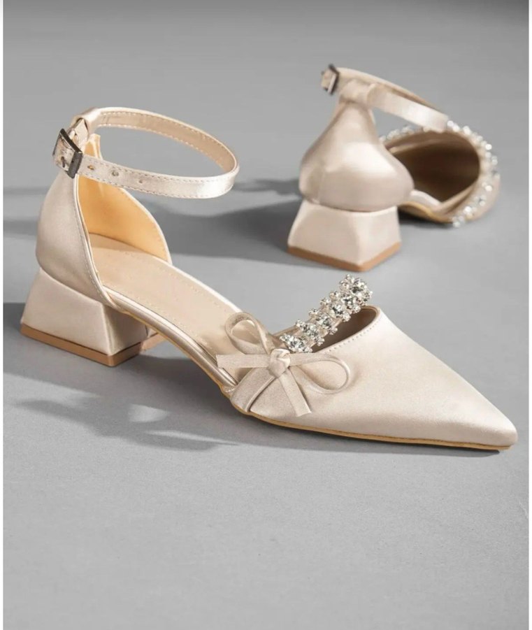 İnci Detaylı Beyaz Kadın Topuklu Ayakkabı - Görsel 2