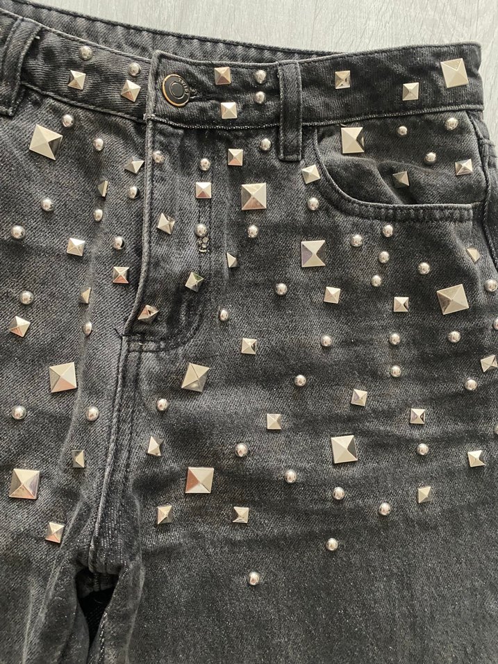 Kadın Gri Payetli Bol Kesim Denim Pantolon — görsel 8/10