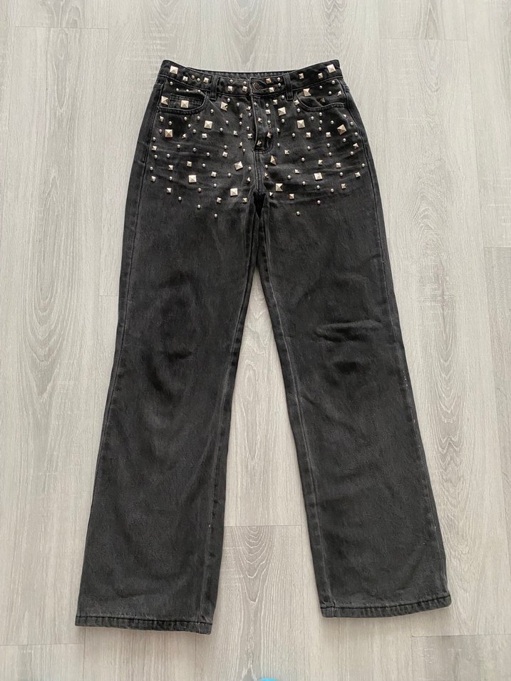 Kadın Gri Payetli Bol Kesim Denim Pantolon — görsel 5/10