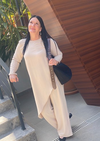 Primark Bej Uzun Tunik Rahat Pantolon Takimi