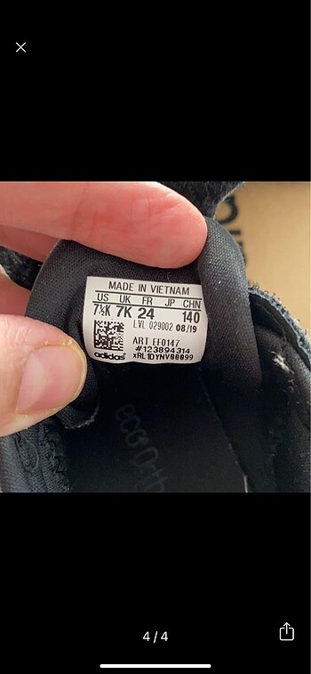 24 Beden siyah Renk Adidas spor ayakkabı