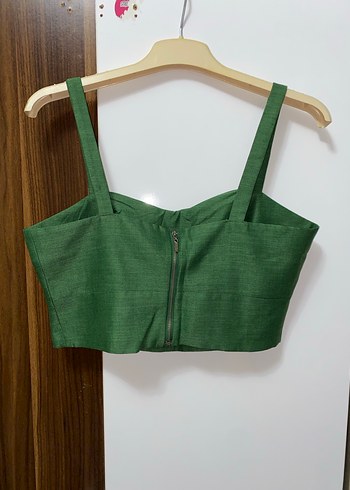 Yeşil Keten Kadın Midi Büstiyer - Görsel 2