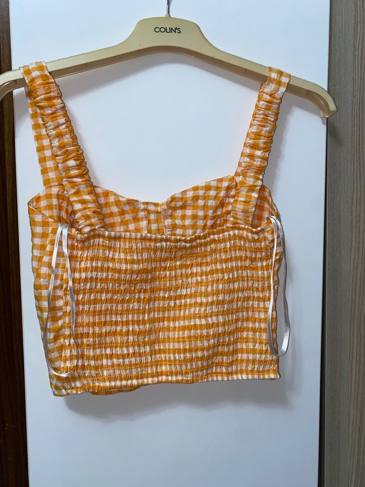 Sarı Kareli Fırfırlı Mini Büstiyer - Görsel 2