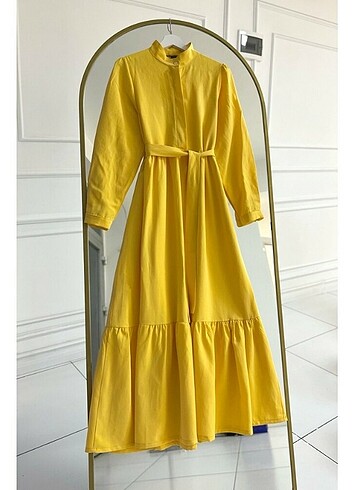 Sarı keten elbise 