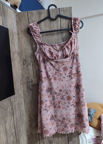 Pembe Çiçek Desenli Midi Bohem Elbise