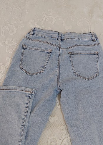 9 Yaş Beden mavi Renk Mavi Düğmeli Normal Boy Bol Kesim Kadın Kot Pantolon