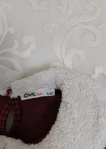 10 Yaş Beden bordo Renk Bordo Ekoseli Uzun Kollu Kız Elbisesi