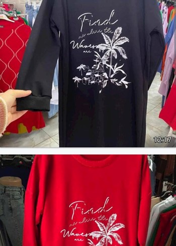 Kırmızı Baskılı Uzun Kollu Kadın Tunik - Görsel 4