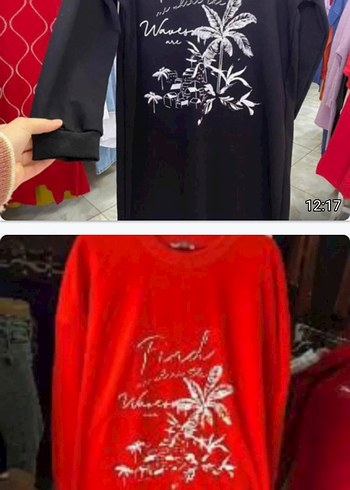 Kırmızı Baskılı Uzun Kollu Kadın Tunik - Görsel 6