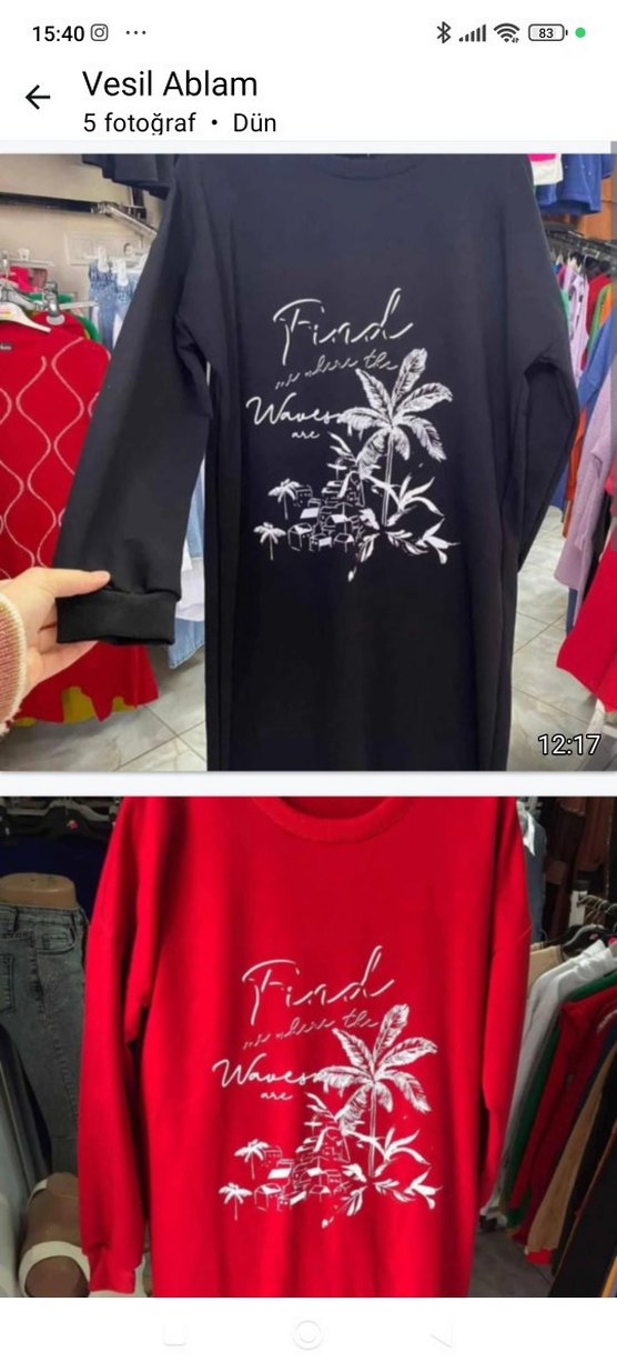 Kırmızı Baskılı Uzun Kollu Kadın Tunik - Görsel 4