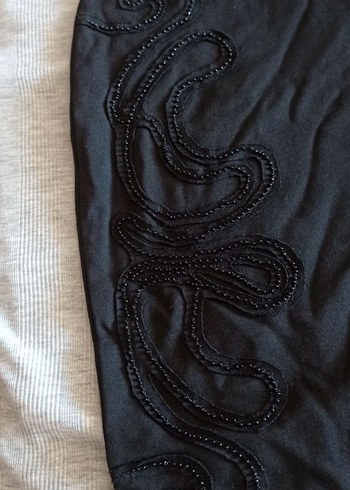 Siyah İşlemeli Boncuk Detaylı Uzun Elbise - Görsel 6