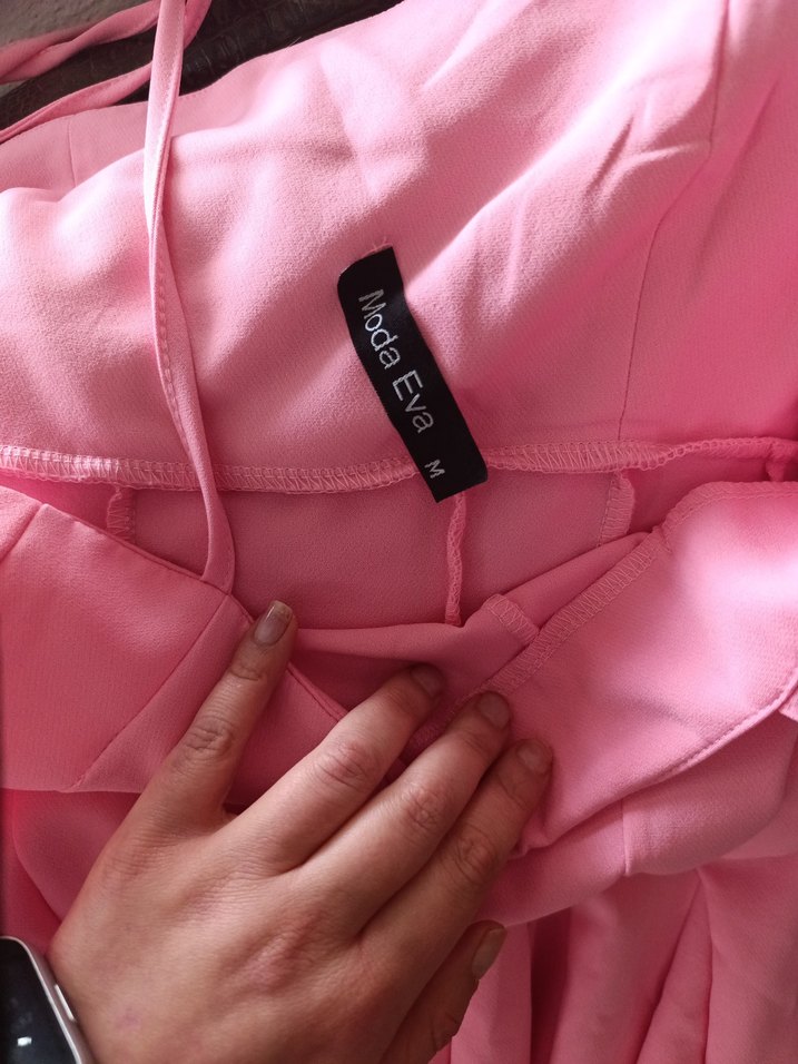 Pembe Pilili Mini Askılı Elbise - Görsel 5