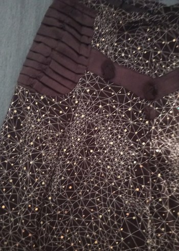 Drapeli Uzun Kahverengi Desenli Hamile Eteği - Görsel 2