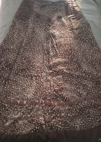 Drapeli Uzun Kahverengi Desenli Hamile Eteği - Görsel 3