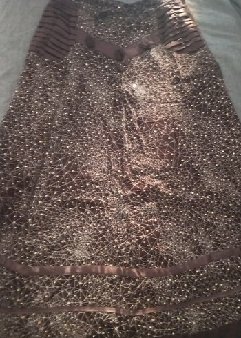 Drapeli Uzun Kahverengi Desenli Hamile Eteği - Görsel 5