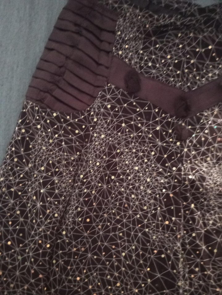 Drapeli Uzun Kahverengi Desenli Hamile Eteği - Görsel 2