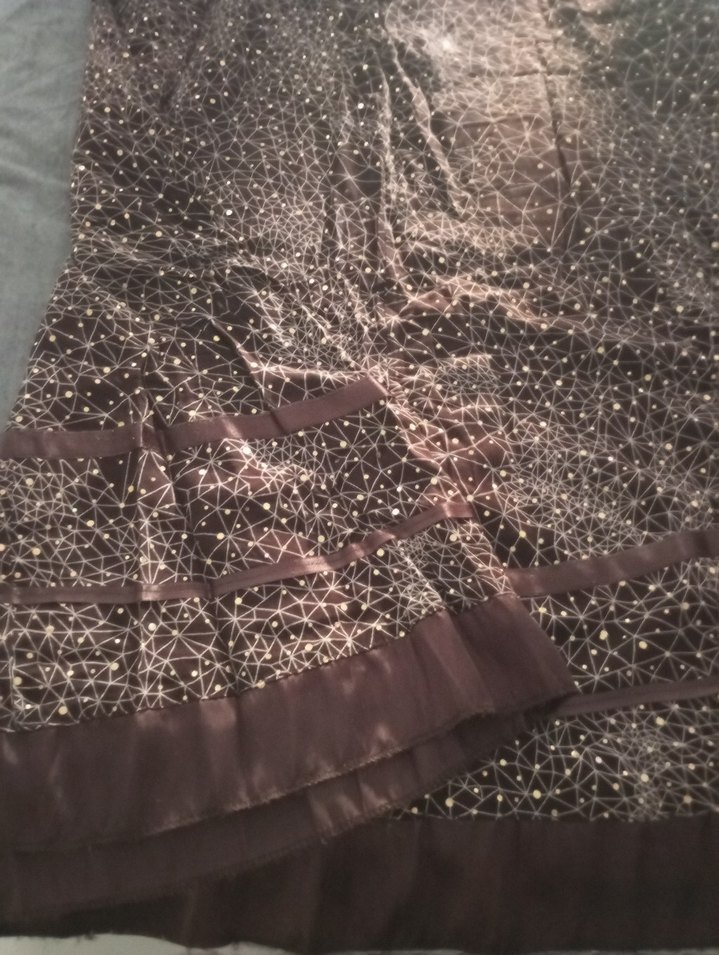 Drapeli Uzun Kahverengi Desenli Hamile Eteği - Görsel 4