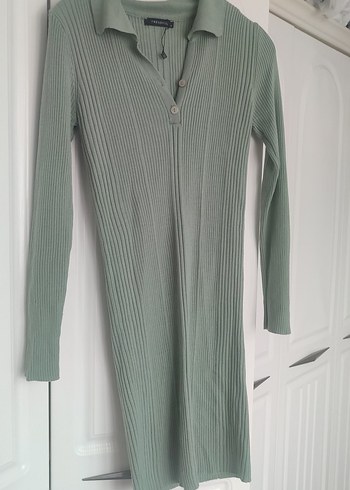 Yeşil V Yaka Triko Kadın Elbise - Görsel 3