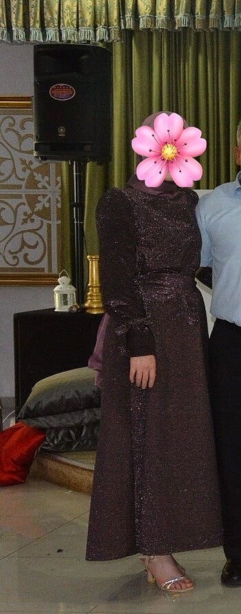 Meliha Tarhanaci Tesettür Mürdüm Işıltılı Abiye Elbise