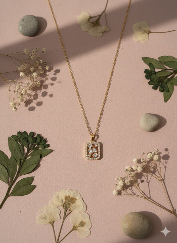 Altın Renkli Zirkon Taşlı Çelik Kolye - Görsel 4