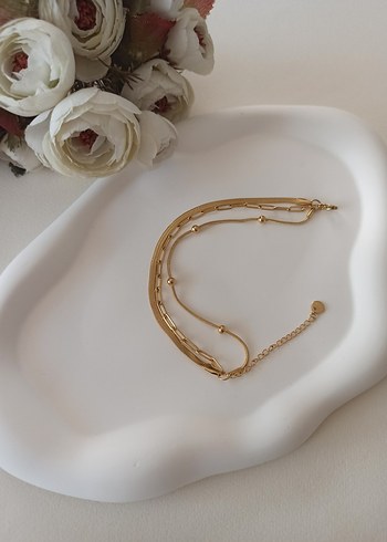 Zincir Detaylı 3 lü  Altın Renk Kadın Bileklik - Görsel 2