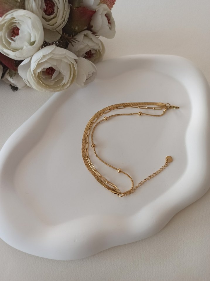Zincir Detaylı 3 lü  Altın Renk Kadın Bileklik - Görsel 2