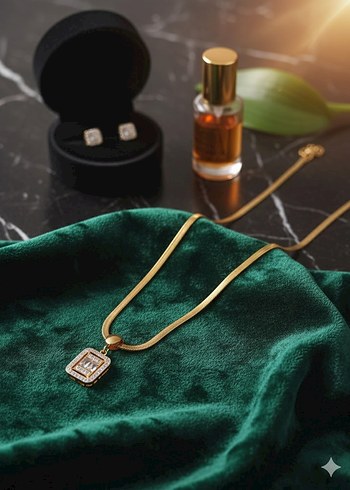 Altın Renkli Ezme Zincir Detaylı Kolye - Görsel 8