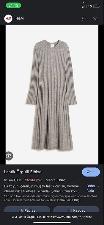 H&M lastik örgülü elbise