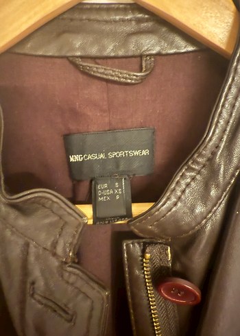 Düğmeli Kahverengi Deri Biker Ceket - Görsel 3