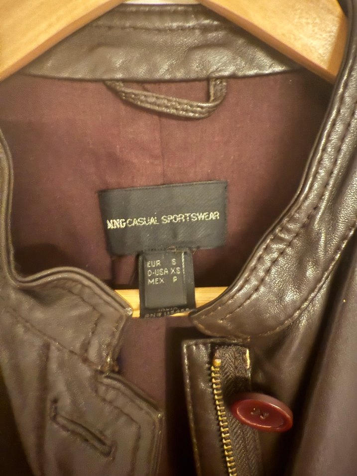 Düğmeli Kahverengi Deri Biker Ceket - Görsel 3