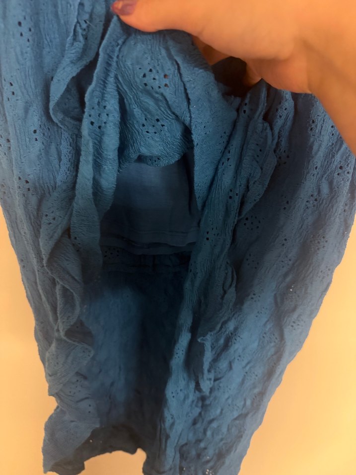 Kadın Mavi Keten Uzun Etek - Görsel 3