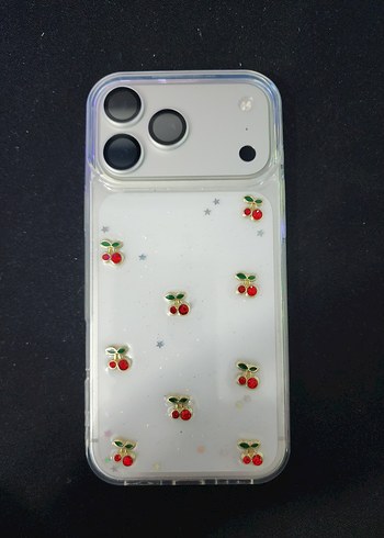 iPhone 17 Pro Max Şeffaf Işıltılı Kiraz Desenli Kılıf - Görsel 2