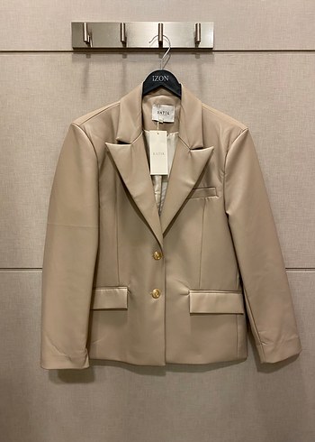 Bej Deri Kadın Blazer Ceket