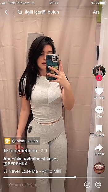 s Beden gri Renk bershka beli fitilli ispanyol paça pantolon tayt